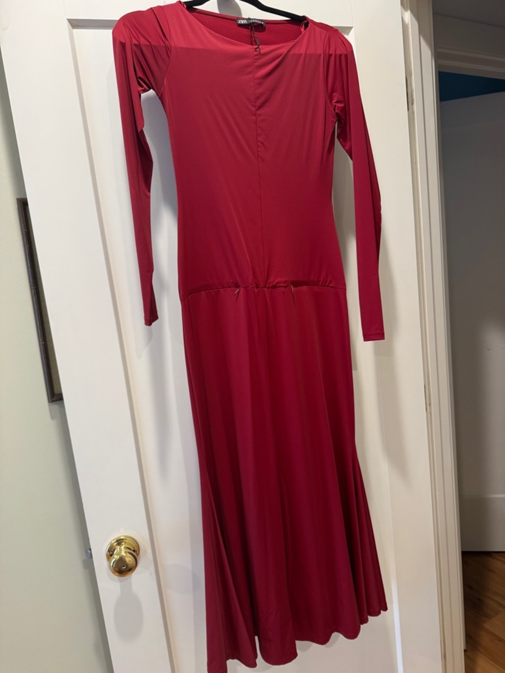 Zara Long Sleeve Red Maxi Dress